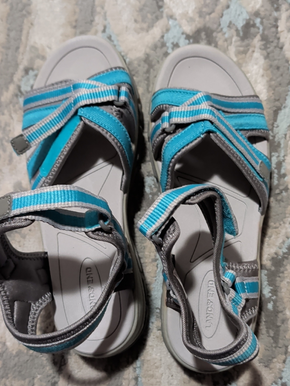 Teal Blue and Gray Strappy Sport Sandals